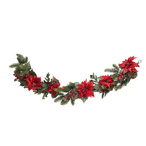 Nearly Natural 60"" Poinsettia & Berry Garland | HSN