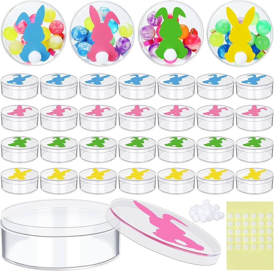 GlikCeil 36 Packs Easter Candy Acrylic Boxes Easter Treat Box with Bunny Lid Small Clear Round Bo... | Amazon (US)