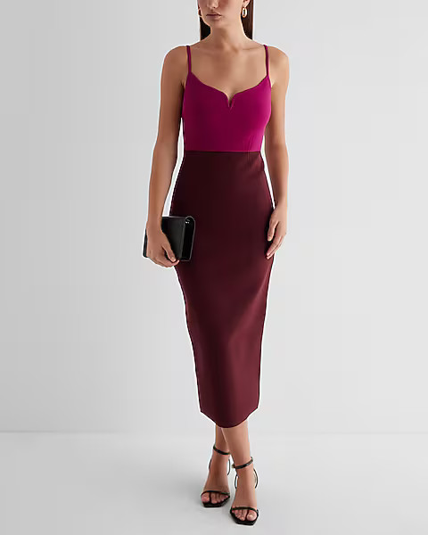 Body Contour Color Block V-wire Sleeveless Midi Sweater Dress | Express