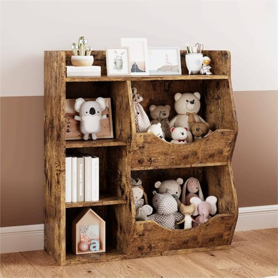 Rustic Brown 5-Cubby Kids Bookshelf & Playful Bookcase for Boys and Girls, Toy Storage Organizer ... | Amazon (US)