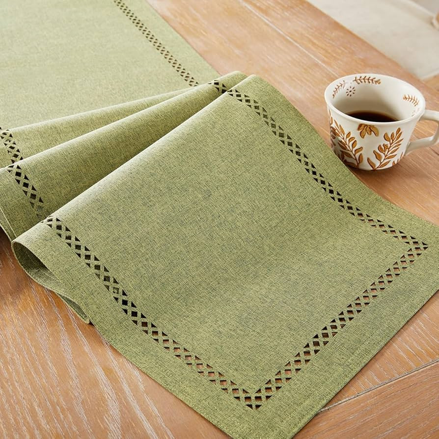 Burlap Style Farmhouse Table Runner, 13 x 48 Inch Sage Green, Rustic Geometric Hollow Table Runne... | Amazon (US)