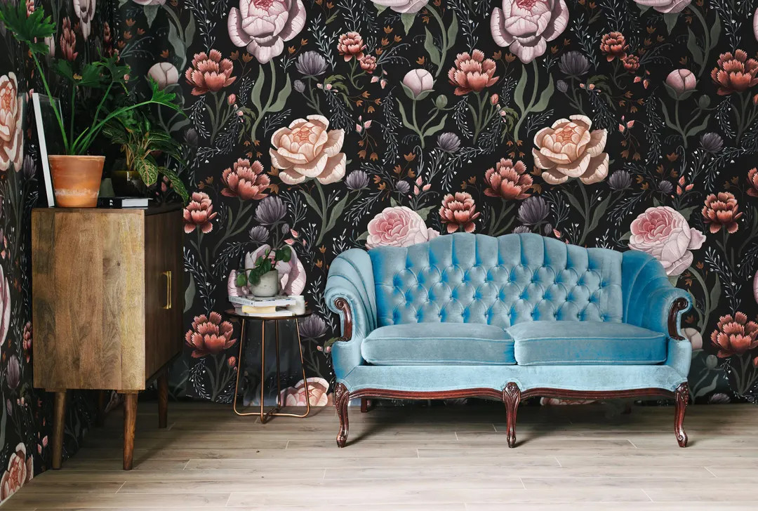 Rose le Soir Mural - Victorian Floral Pattern Wallpaper | Etsy (US)