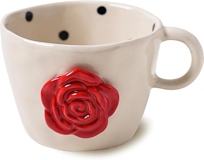 FEEGAVE Flower Coffee Mug, Polka Dots Coffee Mugs, 11oz Cute Latte/Milk Mug, White Safety Ceramics,  | Amazon (US)