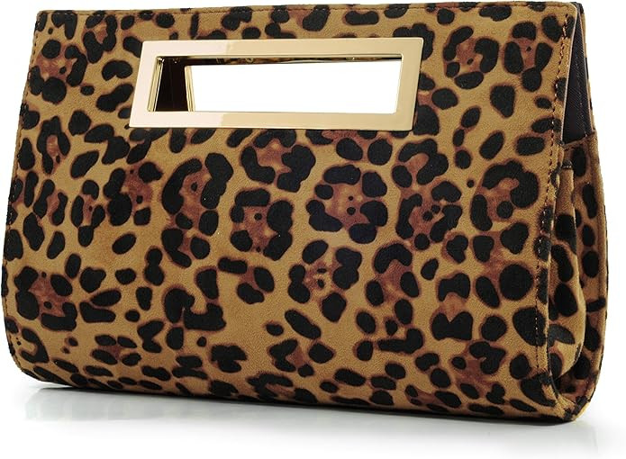 HOXIS Leopard Print Metal Grip Cut it out Clutch with Chain Shoulder Strap Womens Handbag | Amazon (US)
