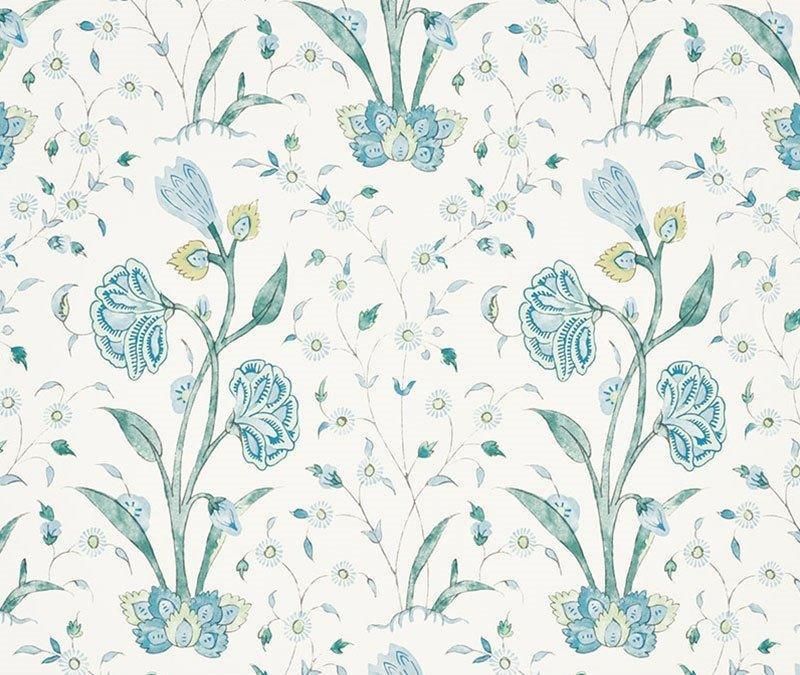 Schumacher Khilana Floral Wallpaper in Peacock | The Well Appointed House, LLC
