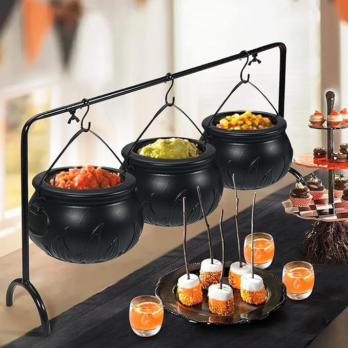 Halloween Decor - Halloween Party Decorations - Set of 3 Witches Cauldron Serving Bowls on Rack -... | Amazon (US)
