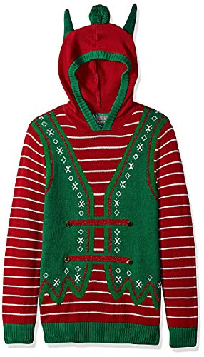 The Ugly Sweater Co. Interactive Ugly Christmas Sweaters for Holiday Fun Tacky Unisex Design, Perfect Snug Fit Breathable (Cayenne Elf Hoodie with Ears, Small) | Amazon (US)