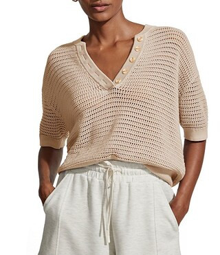 Varley Callie Knit Boxy Split V-Neck Short Sleeve Top | Dillard's | Dillard's