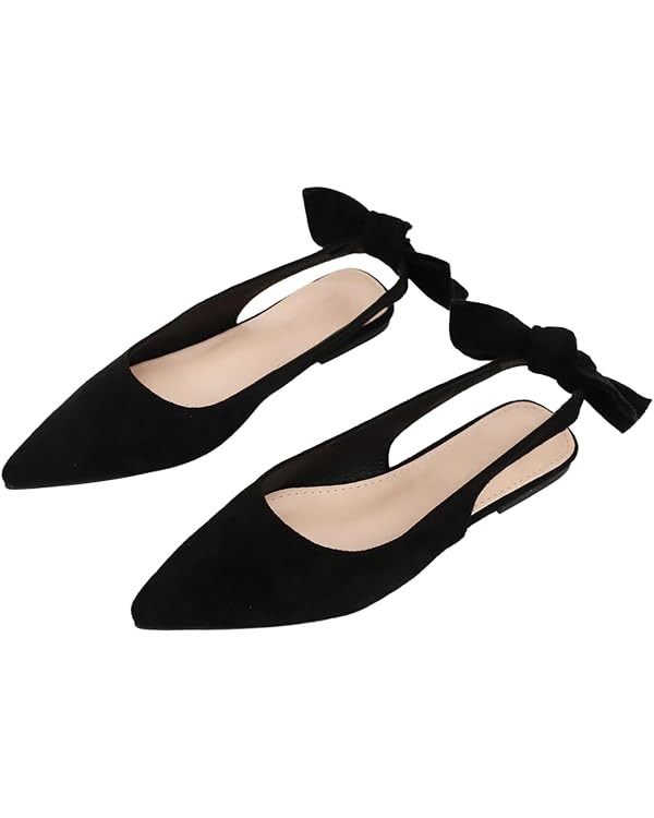 Verdusa Women's Bow Pointed Toe Mule Shoes PU Leather Slingback Low Heels Slip on Flats | Amazon (US)