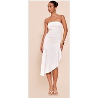 White Soft Touch Bandeau Tie Back Asymmetric Hem Shift Dress | PrettyLittleThing US