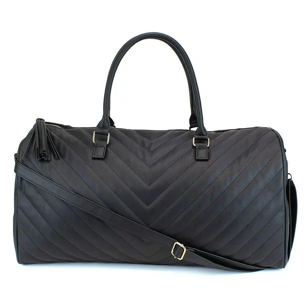 Women's Chevron Pattern Large Leather Weekender Duffel Bag with Gold Hardware and Satin Interior ... | Walmart (US)