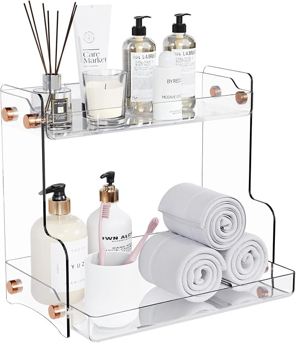 Bathroom Countertop Organizer, 2 Tier Clear Plastic Vanity Organizer with Adhesive Support, Space... | Amazon (US)