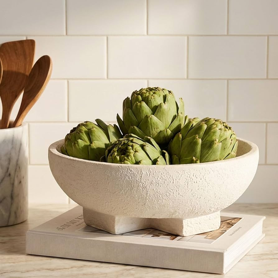 FESTGLOX Large Decorative Bowls, Beige White Decorative Fruit Bowl for Kitchen Counter, Resin Ped... | Amazon (US)