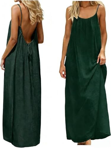 Backless Cami Dress Backless Dress House Dress for Women Sleeveless Long Cami Lounge Dress Backless for Indoor Summer Wear (US, Alpha, Medium, Regular, Regular, Green2) | Amazon (US)