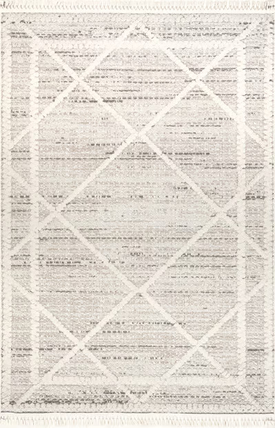 Beige Ellery Tiled Tasseled 8' x 11' Area Rug | Rugs USA