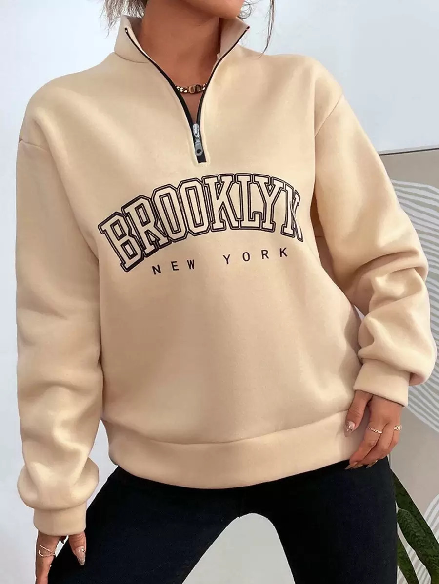 Letter Graphic Half Zip Drop Shoulder Sweatshirt | SHEIN