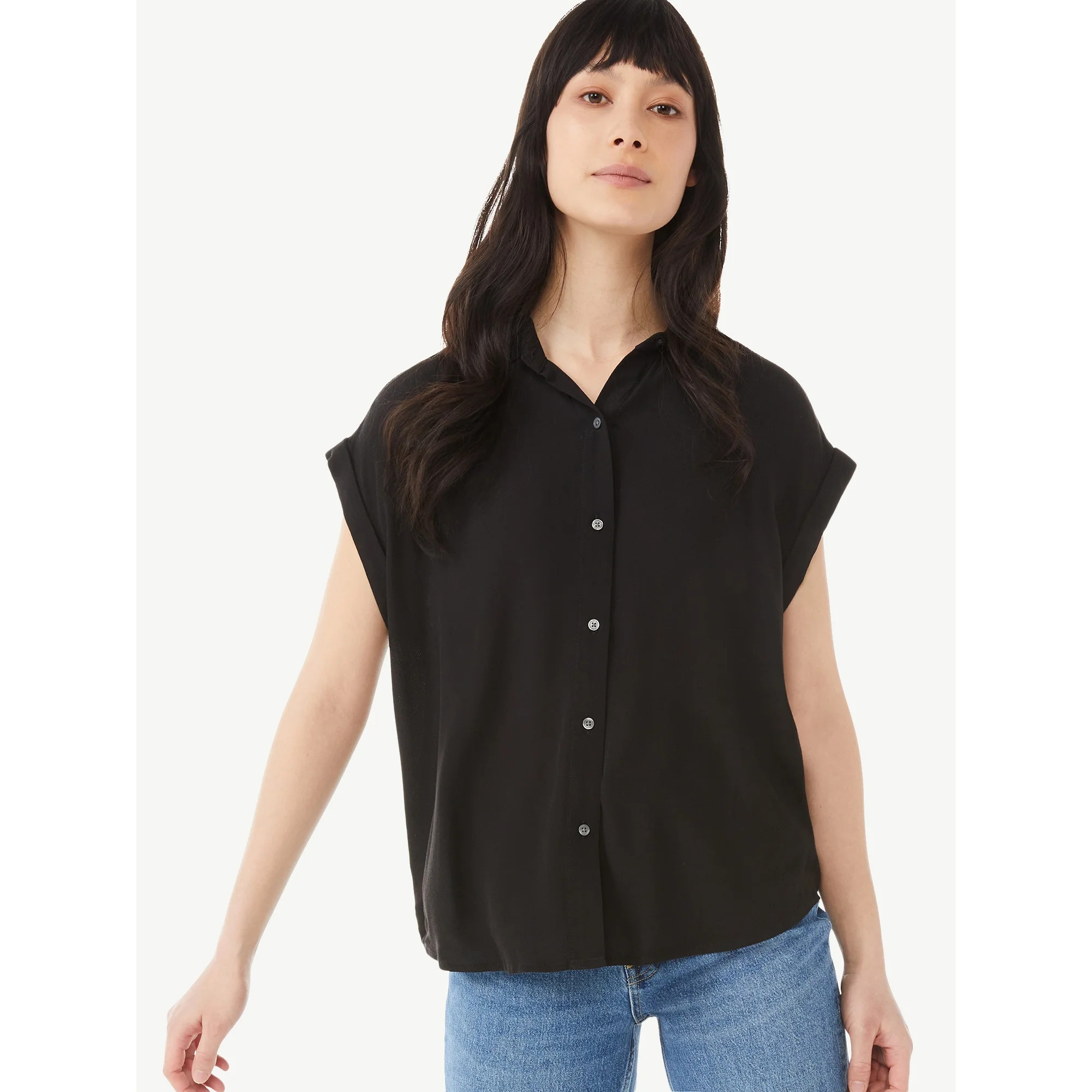 Free Assembly Women’s Short Sleeve Button-Down Shirt | Walmart (US)
