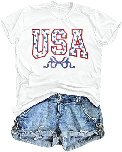 LAZYCHILD American Flag Shirts for Women 4th of July T-Shirt USA Flag Graphic Patriotic Short Sle... | Amazon (US)