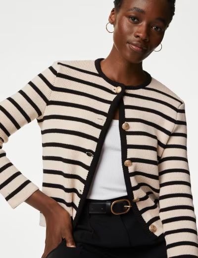 Cotton Rich Striped Crew Neck Cardigan | Marks & Spencer (UK)