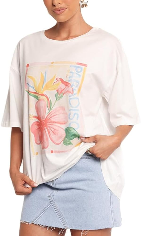 Oversized Graphic T Shirt for Women Y2K Short Sleeve Crewneck Vintage Aesthetic Tees Teen Girls S... | Amazon (US)