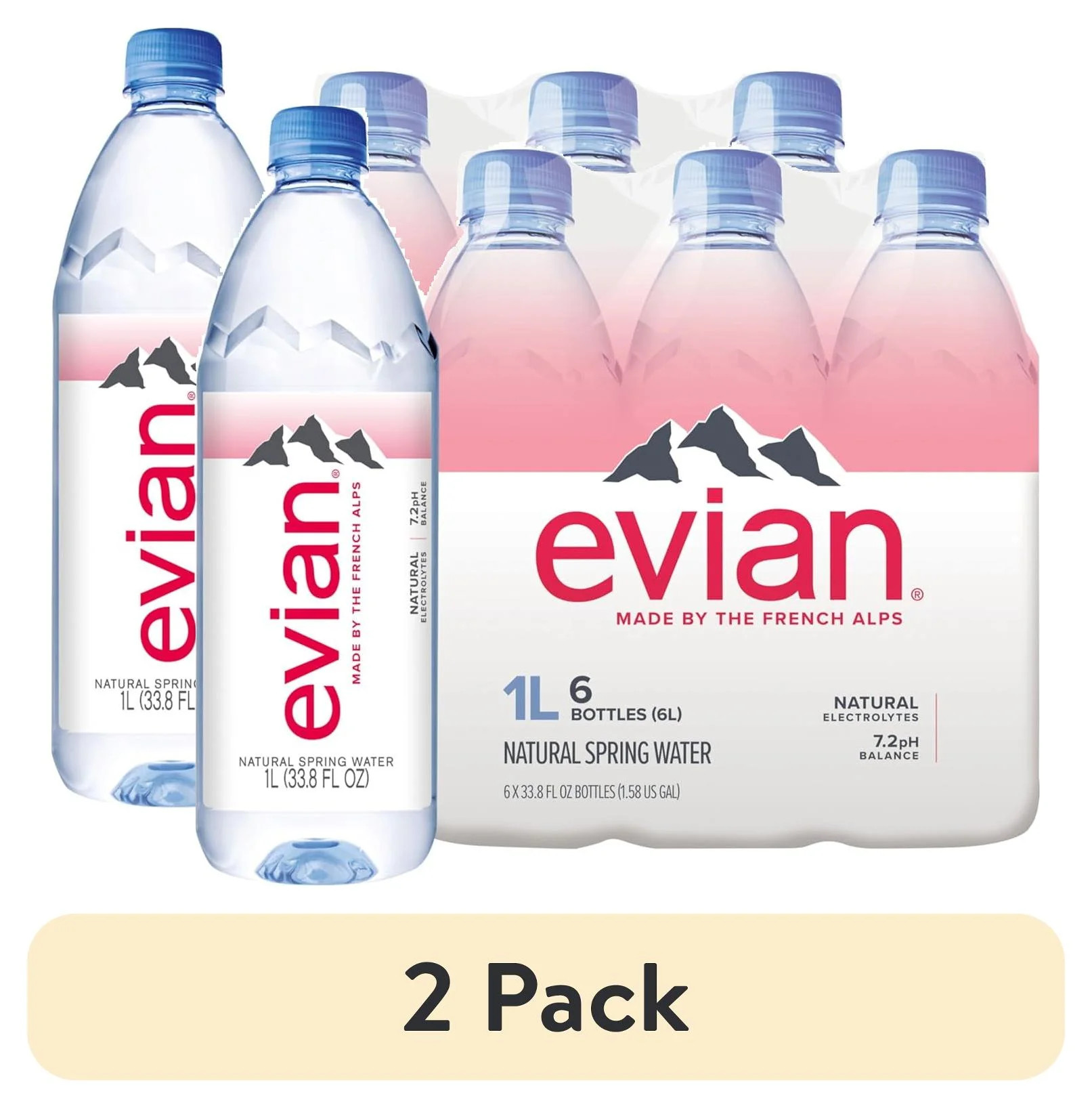 (2 pack) evian Natural Spring Drinking Water, 1 L, 6 Pack Bottles - Walmart.com | Walmart (US)