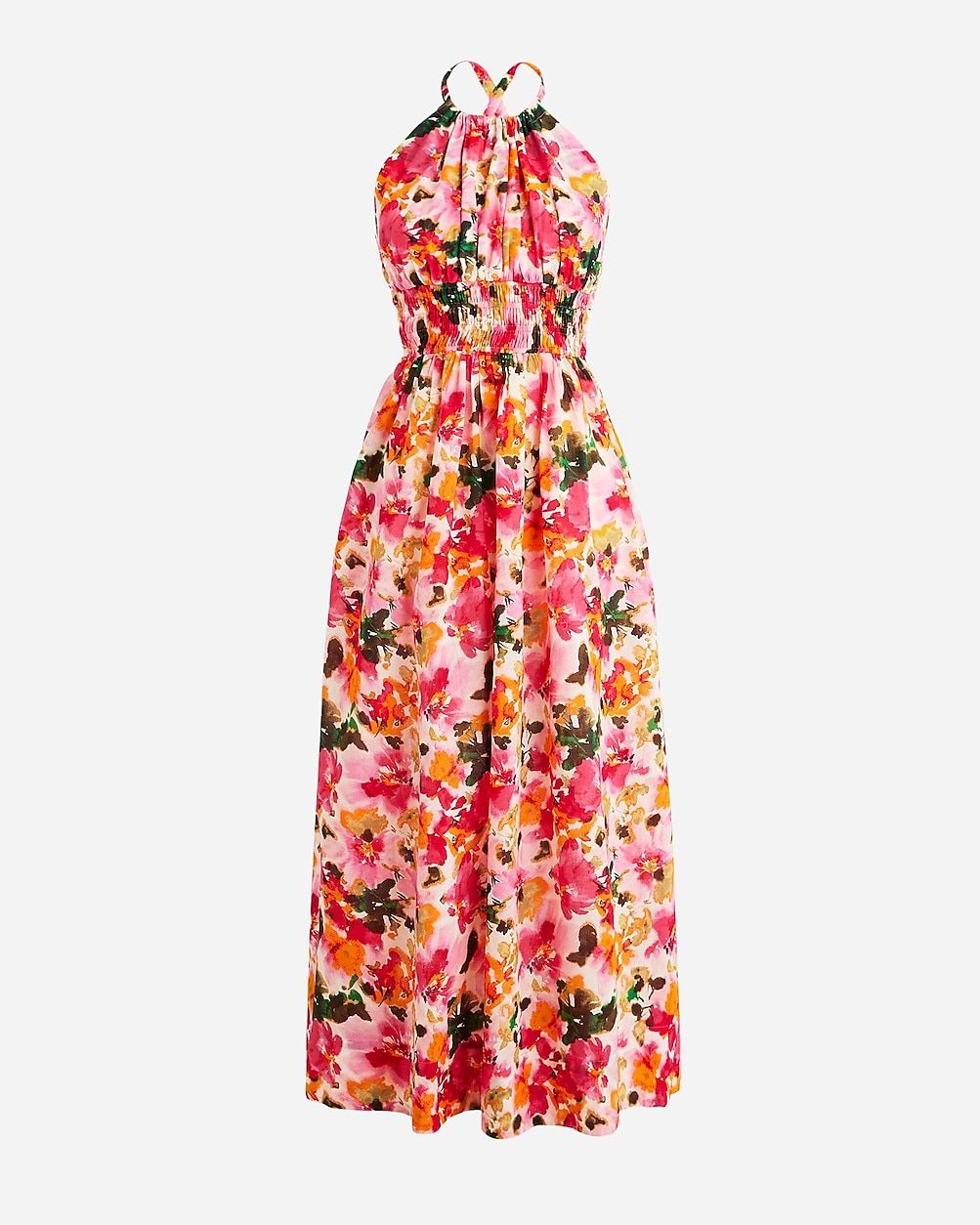 Halter-neck cross-back dress in floral cotton voile | J.Crew US
