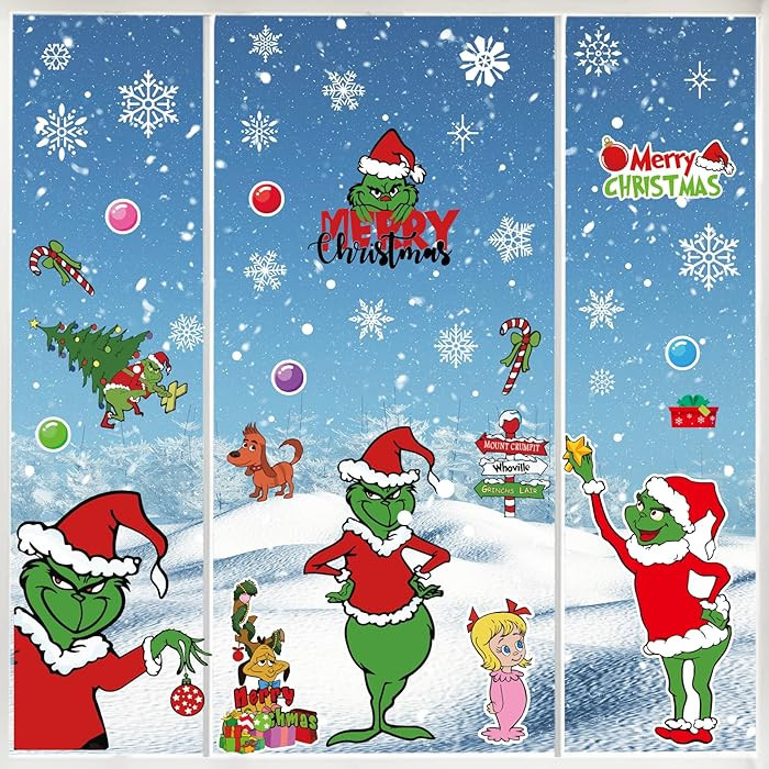 Reusable & Waterproof 350 Pcs Christmas Window Clings Green MonsterChristmas Window Decorations S... | Amazon (US)