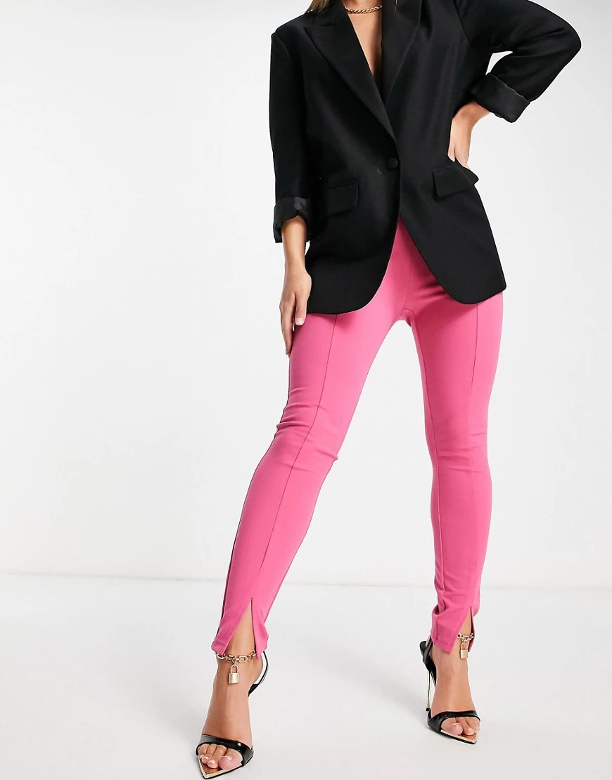 ASOS DESIGN Hourglass jersey slim split front suit pants in magenta-Pink | ASOS (Global)