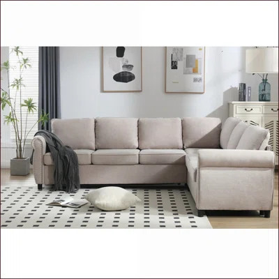 Sofas Couches, Modern 6-Seater L-Shaped Pull Out Sleeper Sectional Sofa Bed, Beige | Beige | Wood+Metal | Wayfair North America