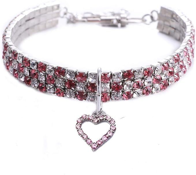 Dogs Kingdom Pet Dog Cat Heart Crystal Collar Full Shining Bling Rhinestones Party Princess Neckl... | Amazon (US)