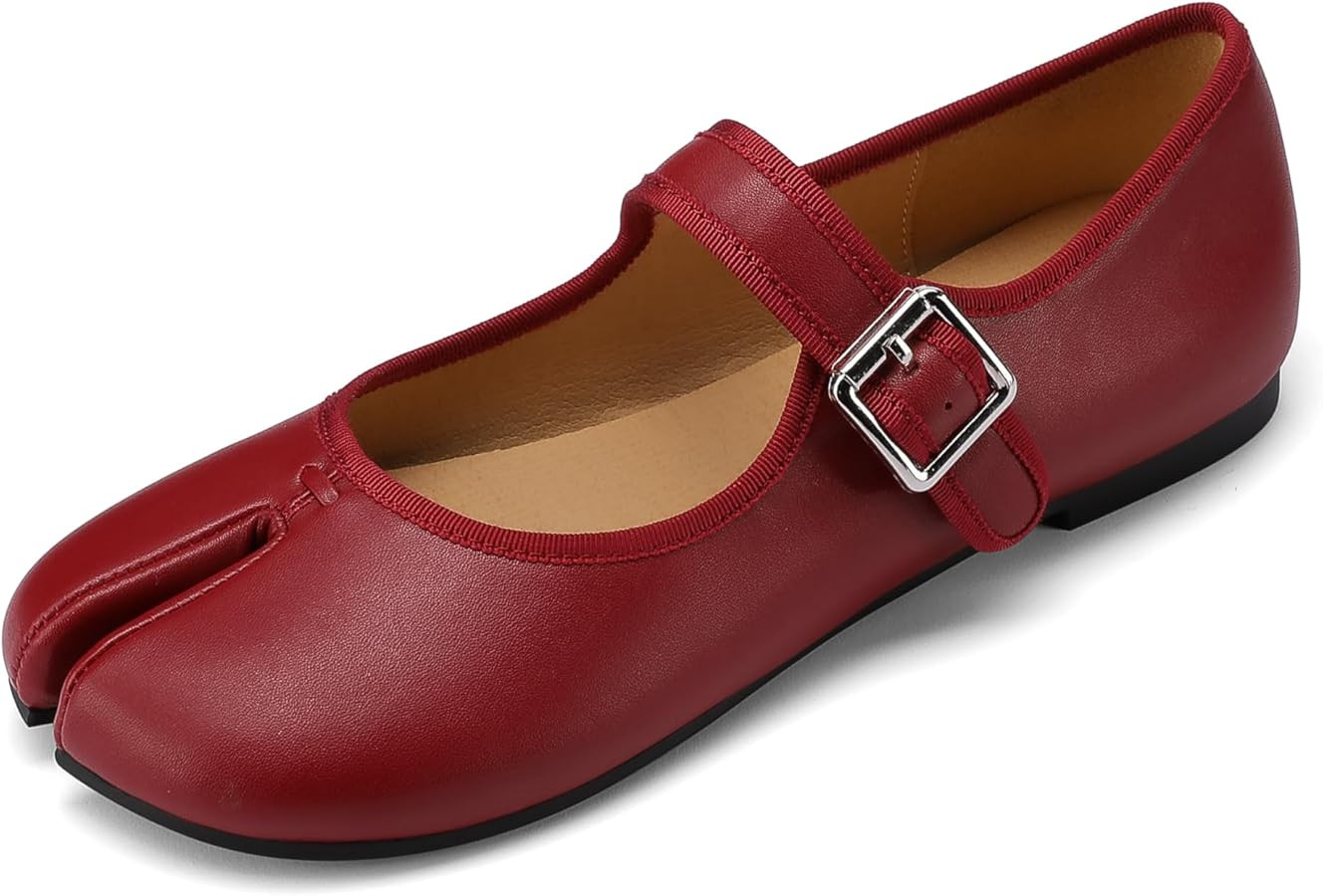 Women Tabi Flats Round Split Toe Ballet Shoes Buckle Strap Low Heels Mary Janes Ballerina Moccasi... | Amazon (US)