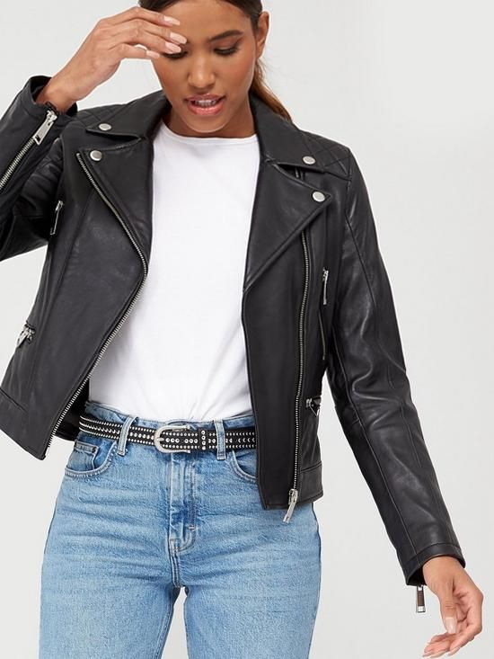 V by Very Ultimate Leather Biker Jacket - Black | Very (UK)