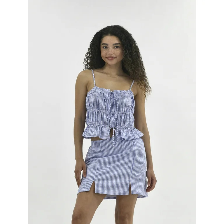 No Boundaries Women's Tie Front Top and Slit Mini Skirt Set, 2-Piece, Sizes XXS-XXL | Walmart (US)