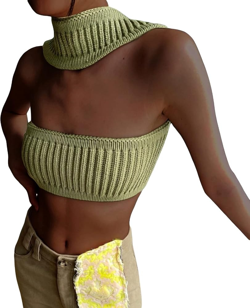 Strapless Crop Top for Women Twist Front Hollow Knitted Tube Top Sleeveless Bandeau Bustier Tops ... | Amazon (US)