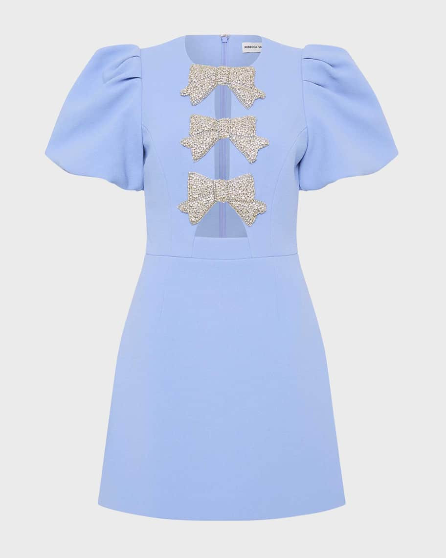 REBECCA VALLANCE Juliana Cutout Crystal Bow Mini Dress | Neiman Marcus