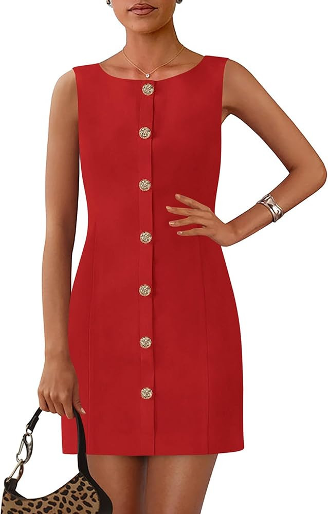 PRETTYGARDEN Work Dresses for Women 2025 Spring Business Formal Short Dress Sleeveless Button Dow... | Amazon (US)