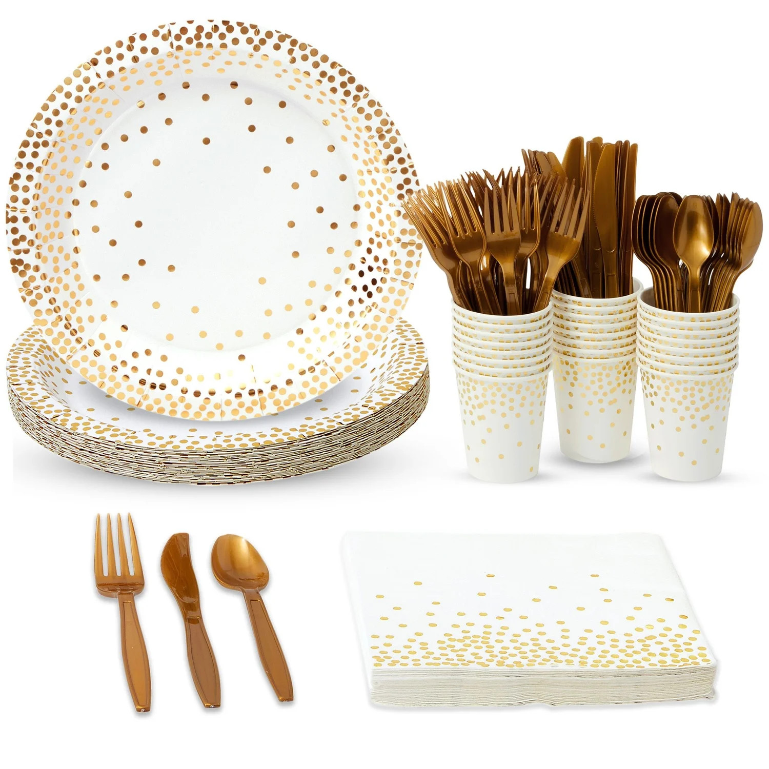 144 Piece White and Gold Party Supplies for Wedding, Birthday - Gold Table Decorations with Plate... | Walmart (US)