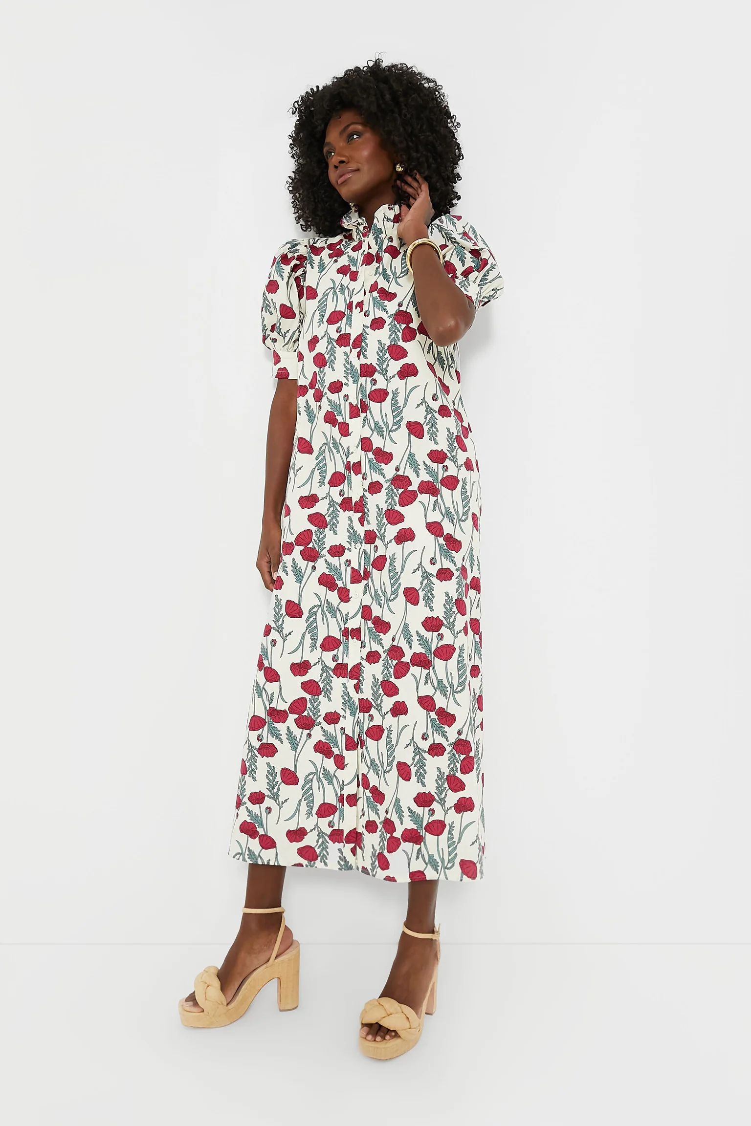 Red Floral Ruffle Collar Louisa Midi Dress | Tuckernuck (US)