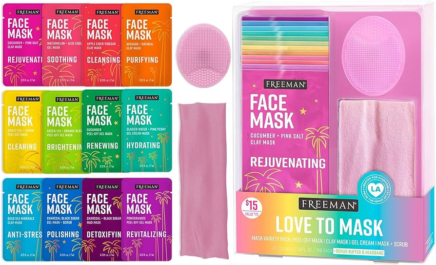 Freeman 14 Piece Love To Mask Variety Pack, Face Masks For All Skin Types, Hydrate, Detoxify, & C... | Amazon (US)