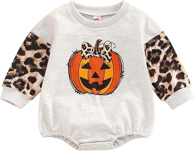 Baby Halloween Outfit Girl Boy Pumpkin Sweatshirt Romper Oversized Long Sleeve Onesie Fall Hallow... | Amazon (US)