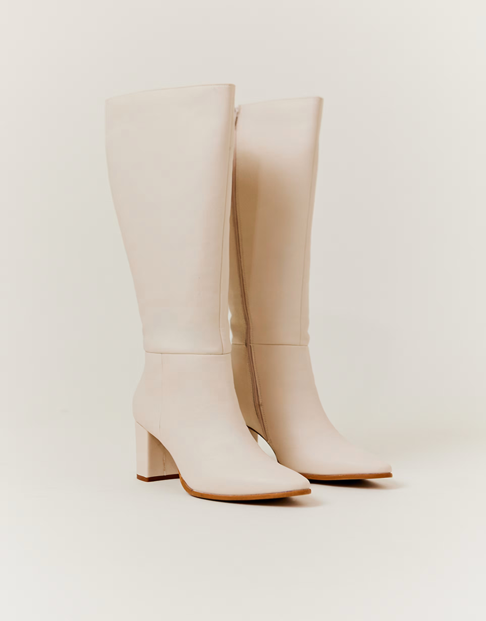 In The Style Heeled high leg boot wide leg fit in cream in cream | ASOS (Global)