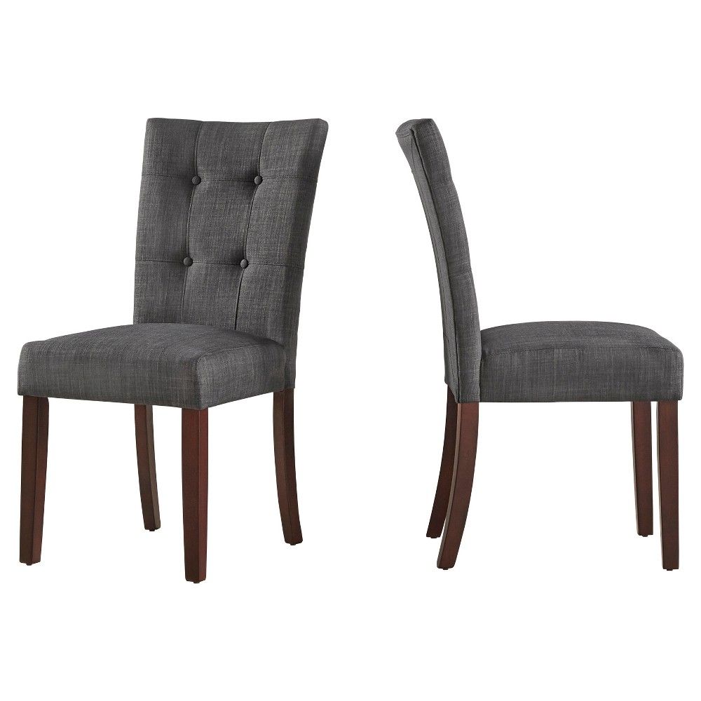 Set of 2 Chanay Button Tufted Linen Dining Chair Charcoal - Inspire Q | Target