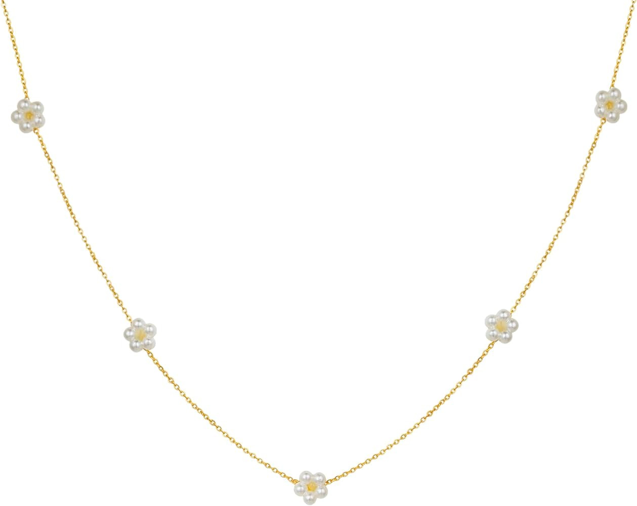 Qiuseadu Daisy Necklace Summer Flower 18K Gold Pretty Choker Jewelry for Women Girls | Amazon (US)