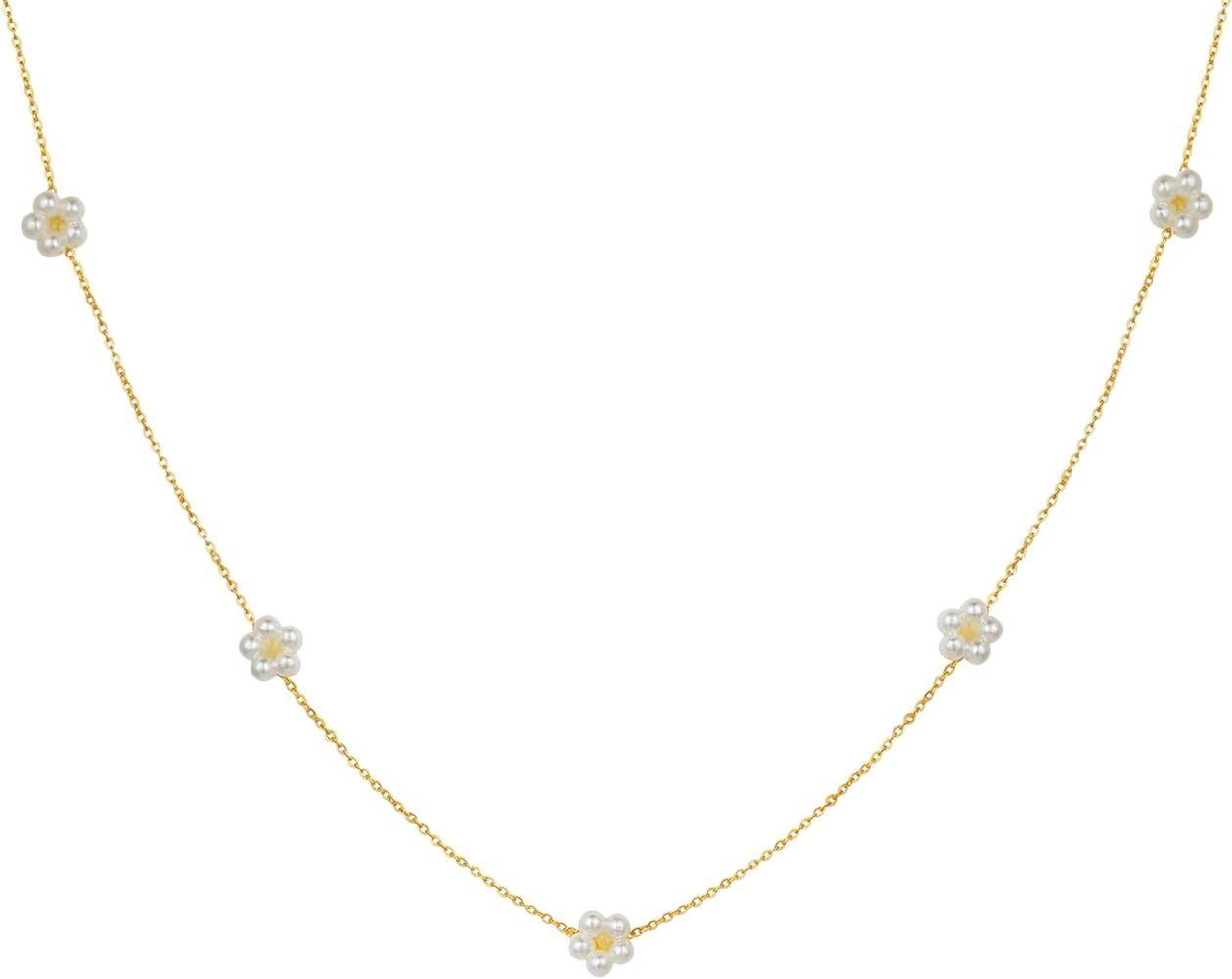 Qiuseadu Daisy Necklace The Summer Belly Pretty Flower 18K Gold Choker Jewelry for Women Girls | Amazon (US)
