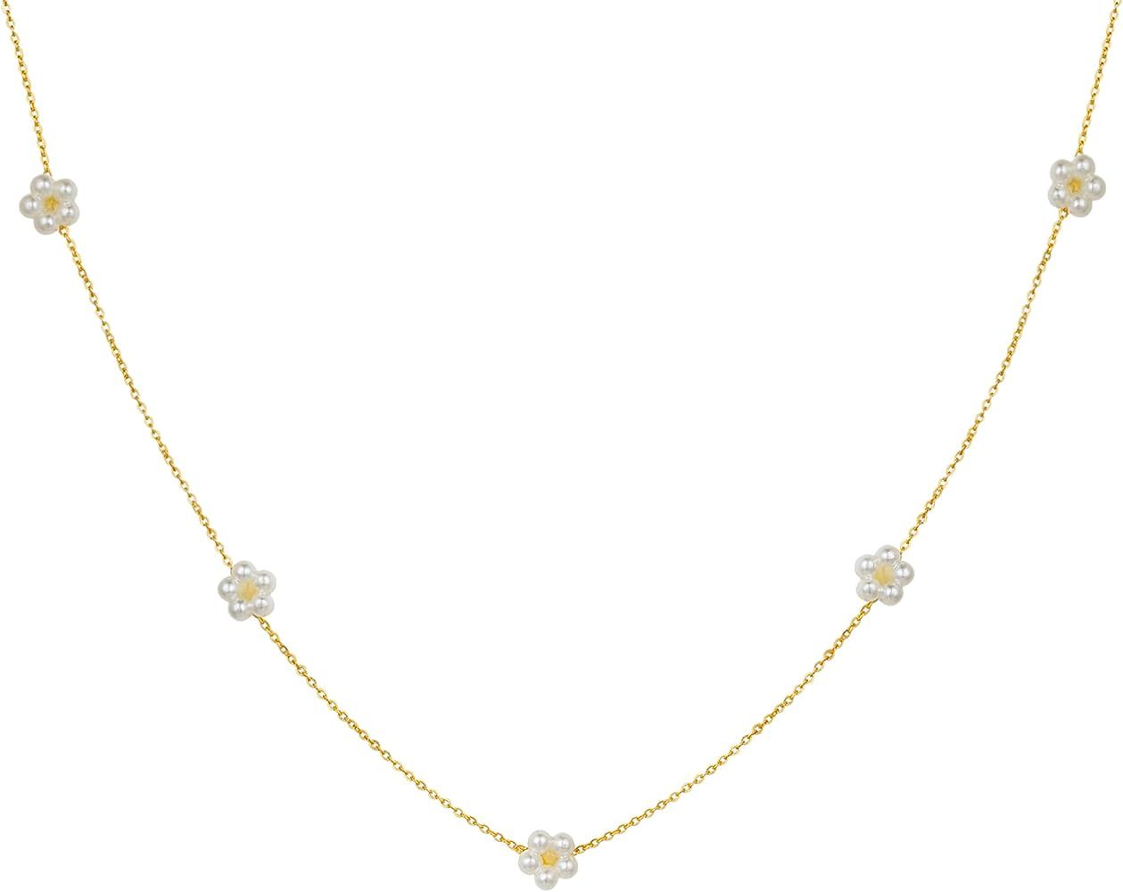 Qiuseadu Daisy Necklace The Summer Belly Pretty Flower 18K Gold Choker Jewelry for Women Girls | Amazon (US)