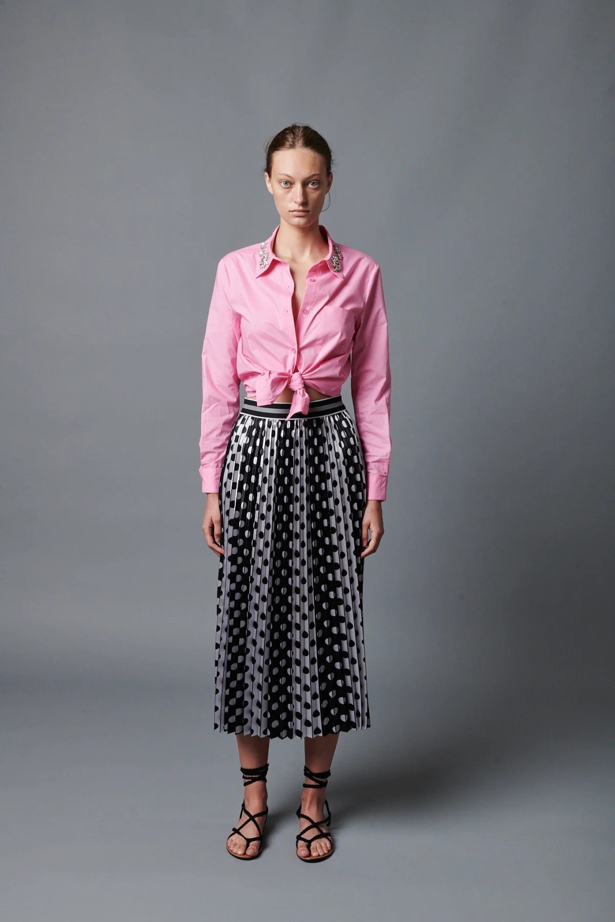 Stripish Dots Pleated Skirt | Le Superbe