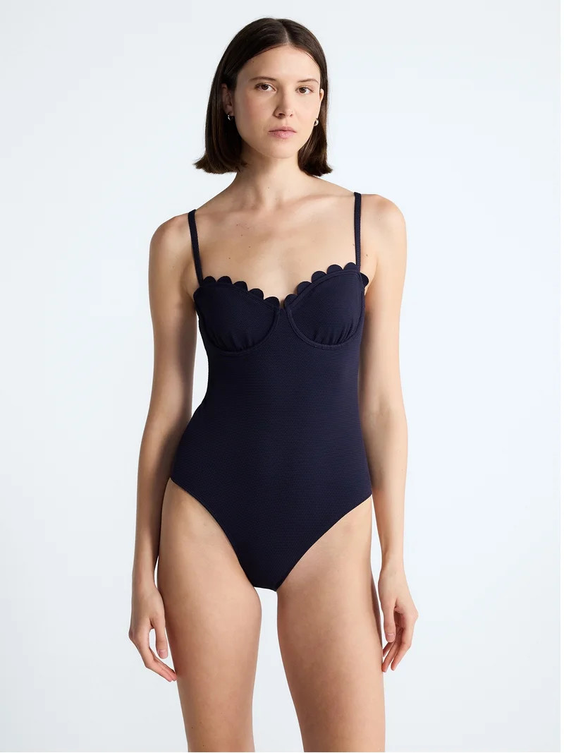 Free Assembly Women's Scalloped Balconette Underwire One Piece Swimsuit, Sizes XS-XL | Walmart (US)