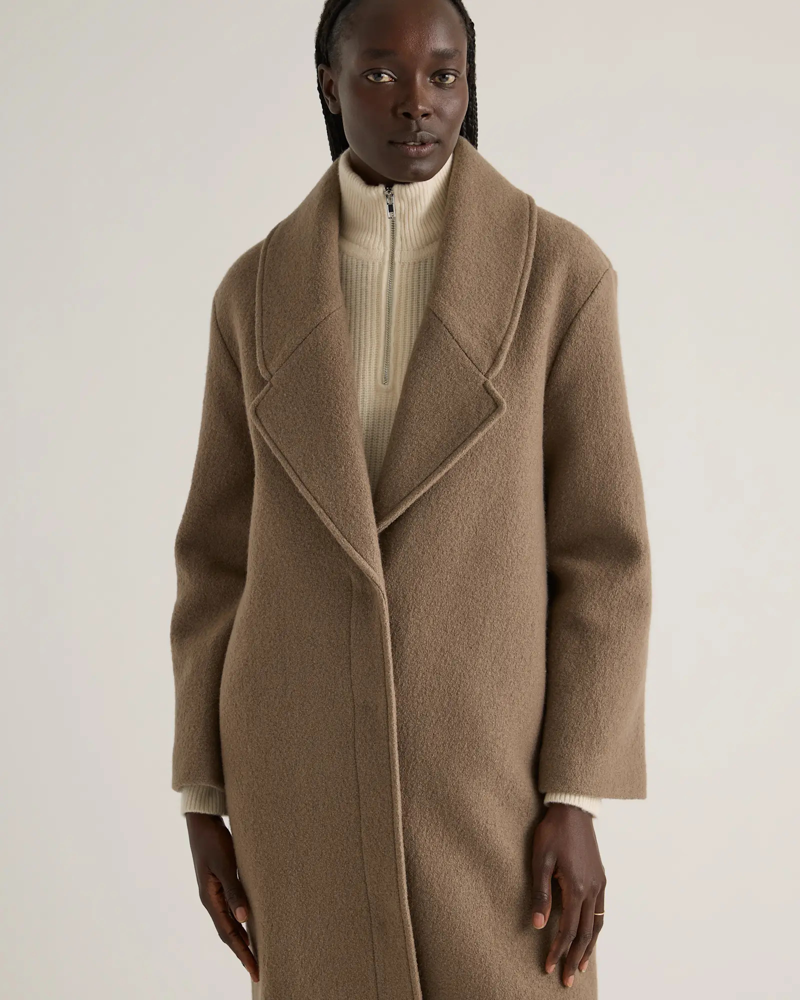 100% Merino Wool Shawl Collar Long Coat | Quince
