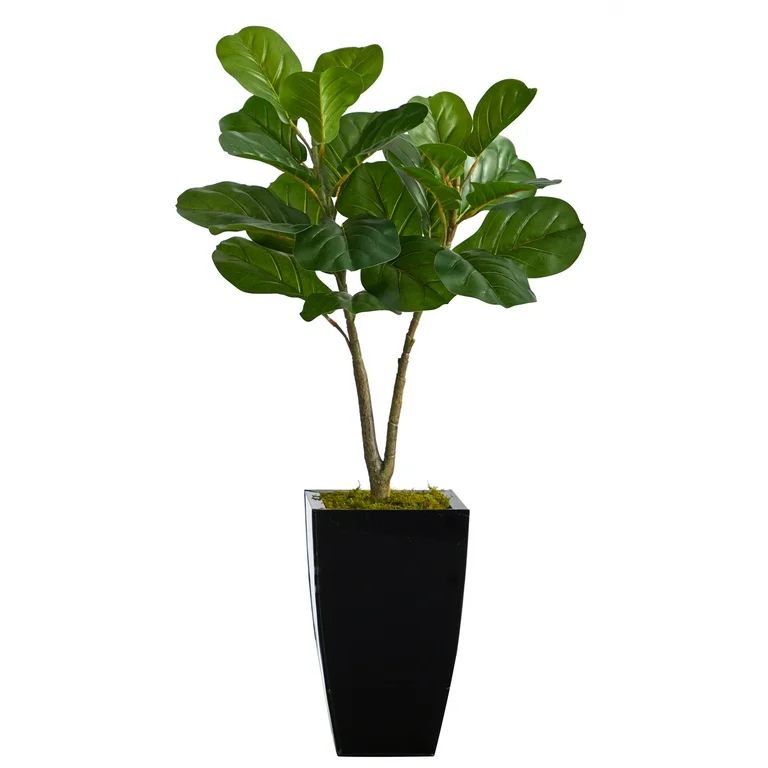 Nearly Natural 3ft. Fiddle Leaf Fig Artificial Tree in Black Metal Planter | Walmart (US)