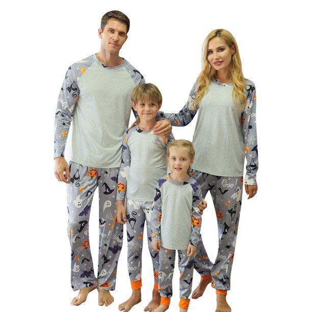 JBEELATE Matching Family Halloween Pajamas Sets Pumpkin Long Sleeve T-Shirt Tops Pants PJs Loungw... | Walmart (US)